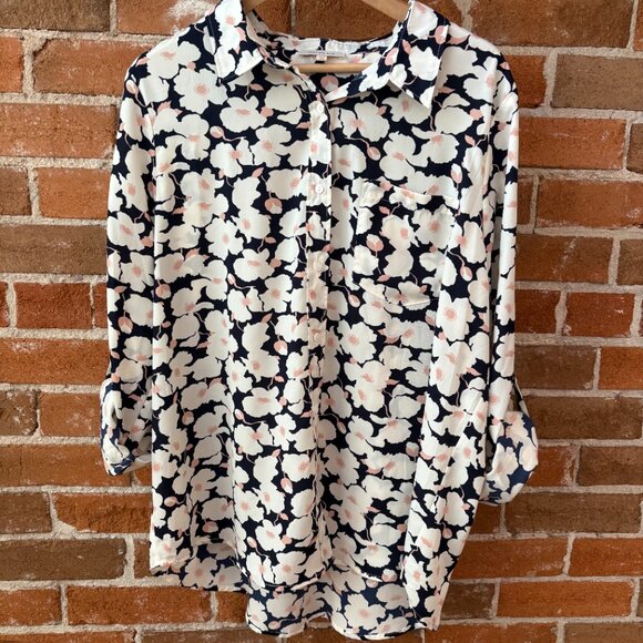 Skies Are Blue Button Down Long Sleeve Top w/ Roll Up Sleeves - Floral Print XXL - Picture 5 of 7